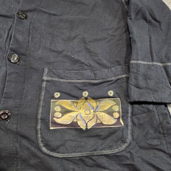 VTG Blue Fish Womens OS One Size Hand Painted Organic Cotton Button Shirt Jacket - Picture 4 of 16
